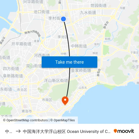 中崂路 to 中国海洋大学浮山校区 Ocean University of China (Fushan Campus) map