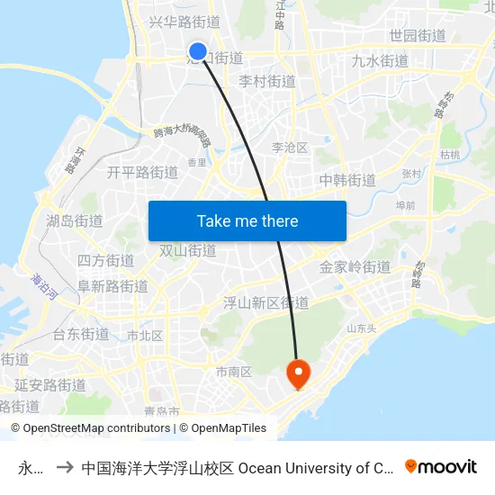 永安路 to 中国海洋大学浮山校区 Ocean University of China (Fushan Campus) map