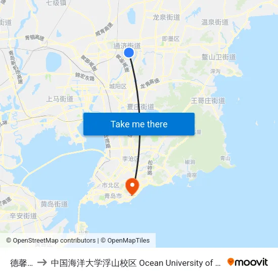 德馨小学 to 中国海洋大学浮山校区 Ocean University of China (Fushan Campus) map