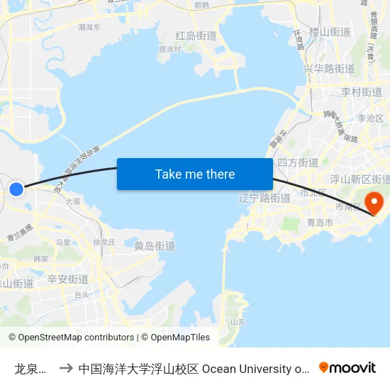 龙泉王家东 to 中国海洋大学浮山校区 Ocean University of China (Fushan Campus) map