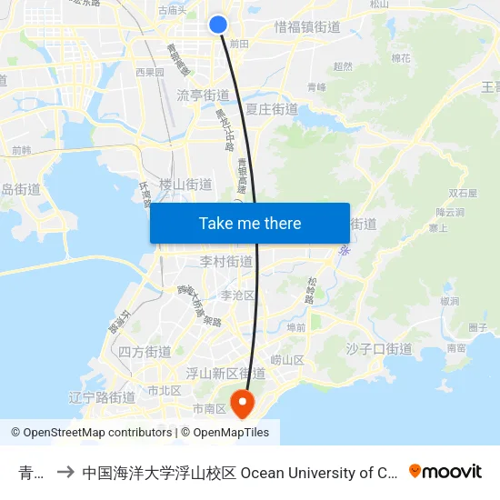 青威路 to 中国海洋大学浮山校区 Ocean University of China (Fushan Campus) map