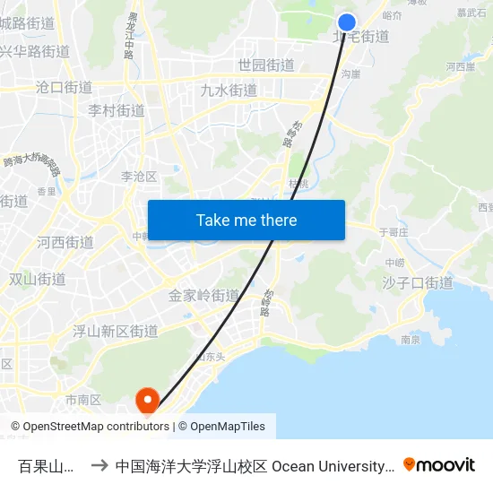 百果山森林公园 to 中国海洋大学浮山校区 Ocean University of China (Fushan Campus) map