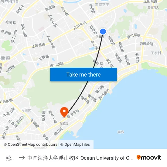 燕岭路 to 中国海洋大学浮山校区 Ocean University of China (Fushan Campus) map