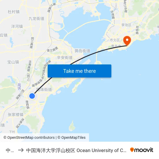 中医院 to 中国海洋大学浮山校区 Ocean University of China (Fushan Campus) map