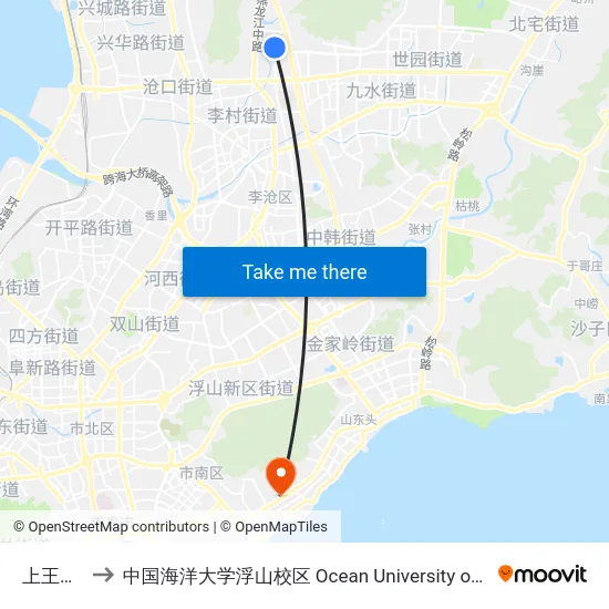 上王埠村委 to 中国海洋大学浮山校区 Ocean University of China (Fushan Campus) map