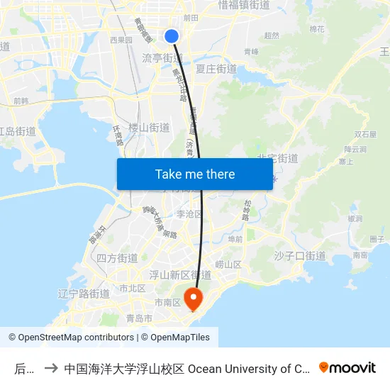 后桃林 to 中国海洋大学浮山校区 Ocean University of China (Fushan Campus) map