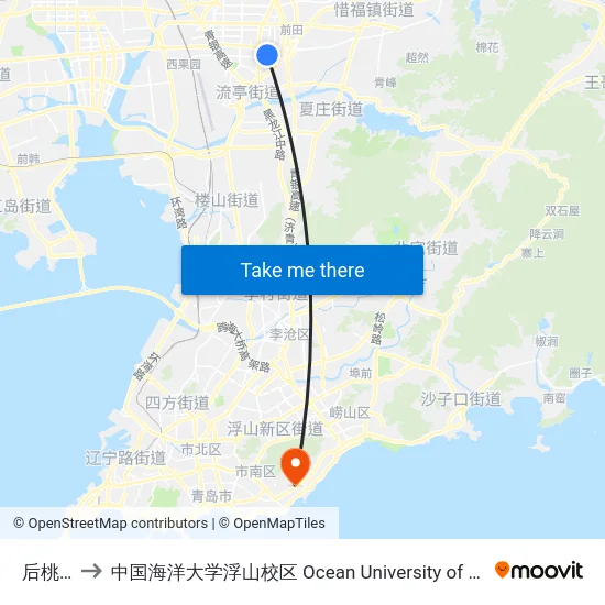 后桃林东 to 中国海洋大学浮山校区 Ocean University of China (Fushan Campus) map