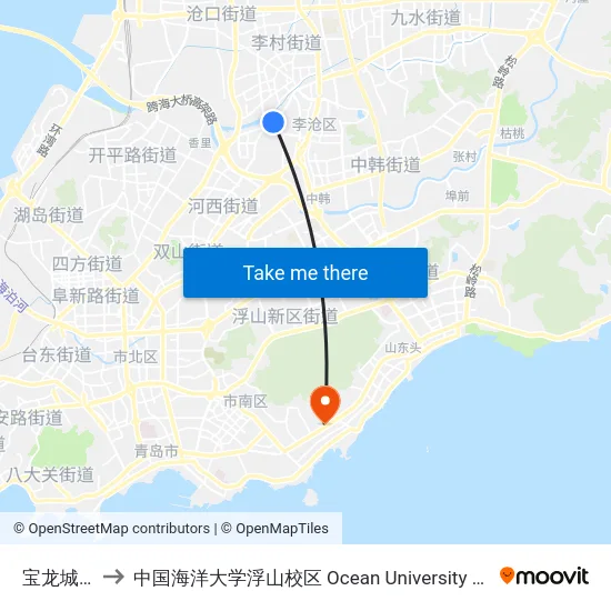 宝龙城市广场 to 中国海洋大学浮山校区 Ocean University of China (Fushan Campus) map