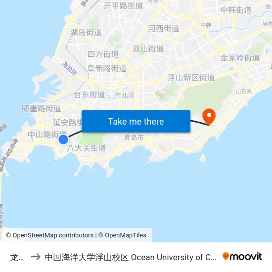 龙江路 to 中国海洋大学浮山校区 Ocean University of China (Fushan Campus) map