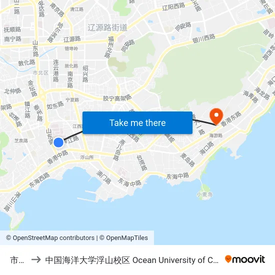 市政府 to 中国海洋大学浮山校区 Ocean University of China (Fushan Campus) map