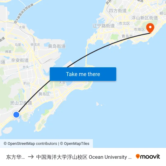 东方华庭北门 to 中国海洋大学浮山校区 Ocean University of China (Fushan Campus) map