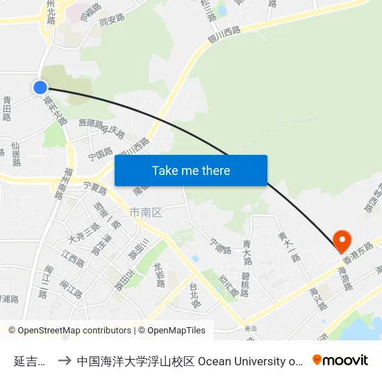 延吉路东站 to 中国海洋大学浮山校区 Ocean University of China (Fushan Campus) map
