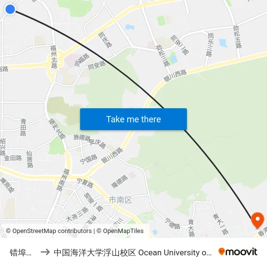 错埠岭小区 to 中国海洋大学浮山校区 Ocean University of China (Fushan Campus) map