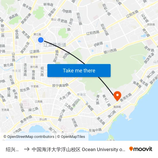 绍兴路北站 to 中国海洋大学浮山校区 Ocean University of China (Fushan Campus) map