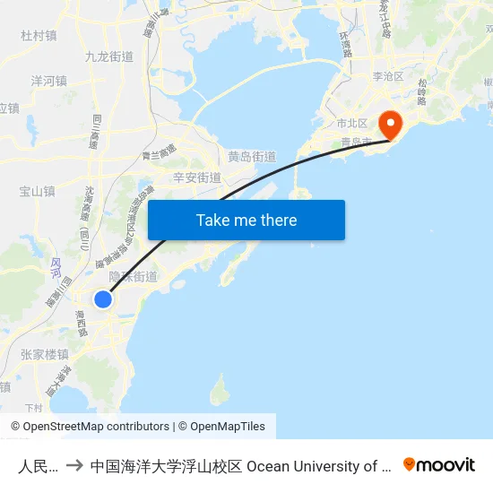 人民医院 to 中国海洋大学浮山校区 Ocean University of China (Fushan Campus) map