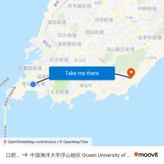 口腔医院 to 中国海洋大学浮山校区 Ocean University of China (Fushan Campus) map