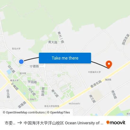 市委党校 to 中国海洋大学浮山校区 Ocean University of China (Fushan Campus) map