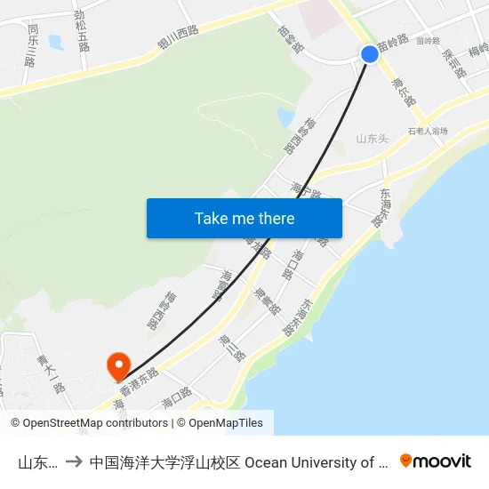 山东头路 to 中国海洋大学浮山校区 Ocean University of China (Fushan Campus) map