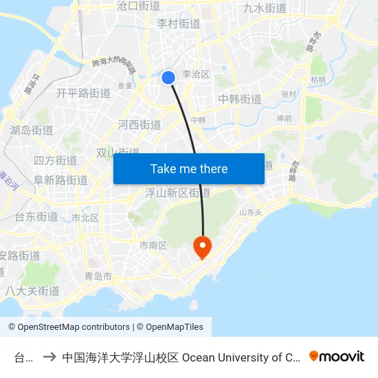 台柳路 to 中国海洋大学浮山校区 Ocean University of China (Fushan Campus) map