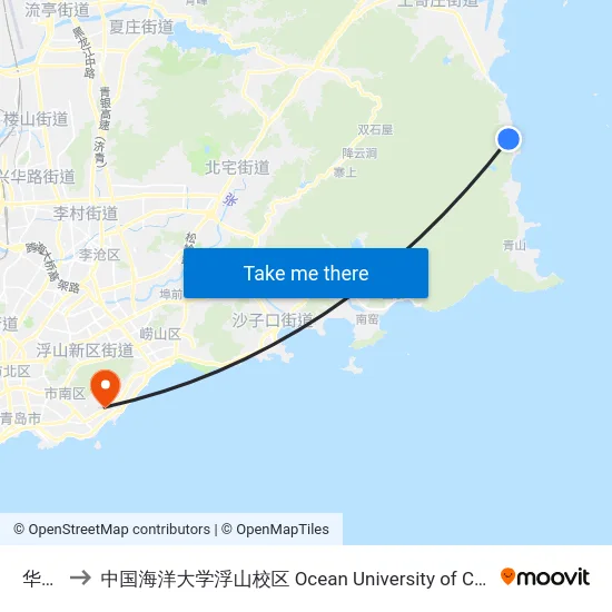 华严寺 to 中国海洋大学浮山校区 Ocean University of China (Fushan Campus) map
