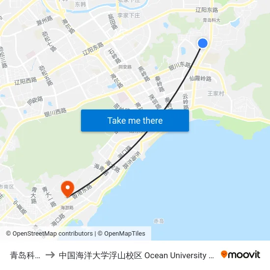 青岛科技大学 to 中国海洋大学浮山校区 Ocean University of China (Fushan Campus) map