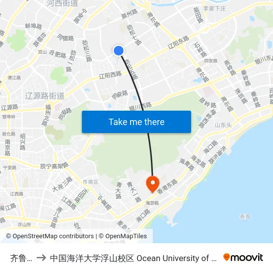 齐鲁医院 to 中国海洋大学浮山校区 Ocean University of China (Fushan Campus) map