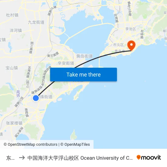 东新村 to 中国海洋大学浮山校区 Ocean University of China (Fushan Campus) map