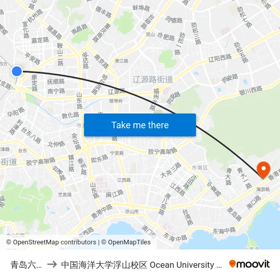 青岛六十六中 to 中国海洋大学浮山校区 Ocean University of China (Fushan Campus) map