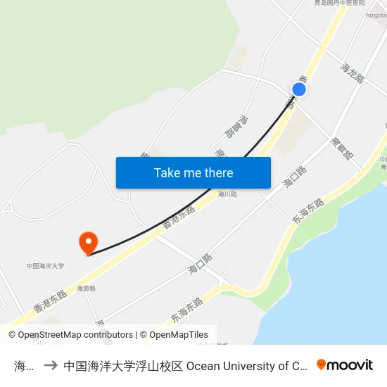 海青路 to 中国海洋大学浮山校区 Ocean University of China (Fushan Campus) map