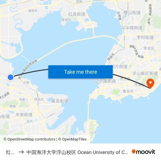 红石崖 to 中国海洋大学浮山校区 Ocean University of China (Fushan Campus) map