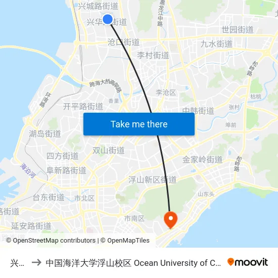 兴国路 to 中国海洋大学浮山校区 Ocean University of China (Fushan Campus) map