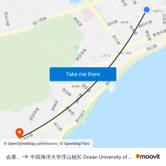 会展中心 to 中国海洋大学浮山校区 Ocean University of China (Fushan Campus) map