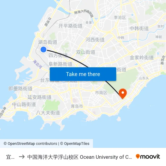 宜昌路 to 中国海洋大学浮山校区 Ocean University of China (Fushan Campus) map