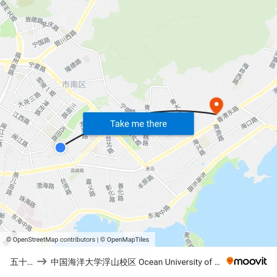 五十七中 to 中国海洋大学浮山校区 Ocean University of China (Fushan Campus) map