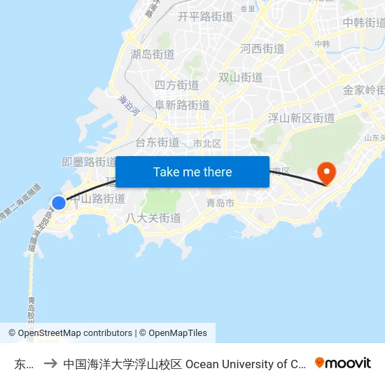 东平路 to 中国海洋大学浮山校区 Ocean University of China (Fushan Campus) map