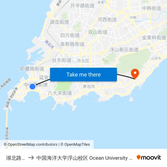 湖北路中山路 to 中国海洋大学浮山校区 Ocean University of China (Fushan Campus) map