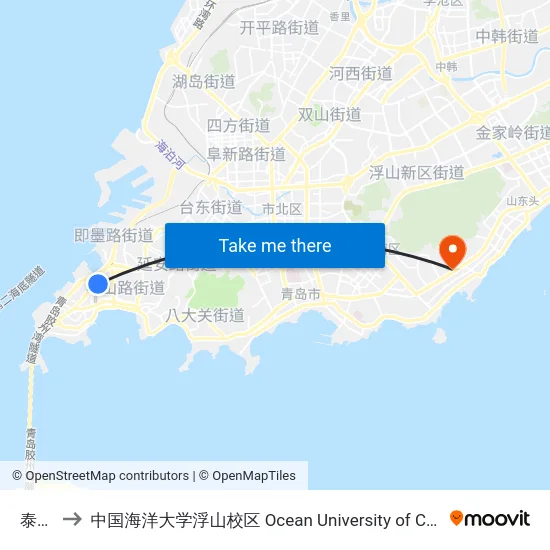 泰安路 to 中国海洋大学浮山校区 Ocean University of China (Fushan Campus) map