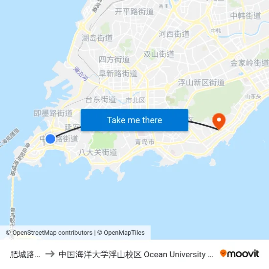 肥城路河南路 to 中国海洋大学浮山校区 Ocean University of China (Fushan Campus) map