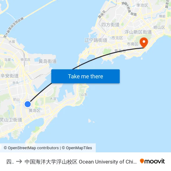 四中 to 中国海洋大学浮山校区 Ocean University of China (Fushan Campus) map