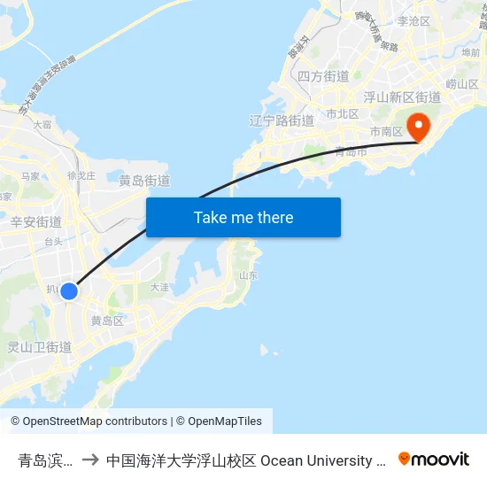 青岛滨海学院 to 中国海洋大学浮山校区 Ocean University of China (Fushan Campus) map