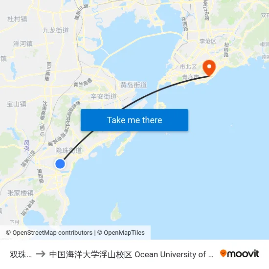 双珠路站 to 中国海洋大学浮山校区 Ocean University of China (Fushan Campus) map