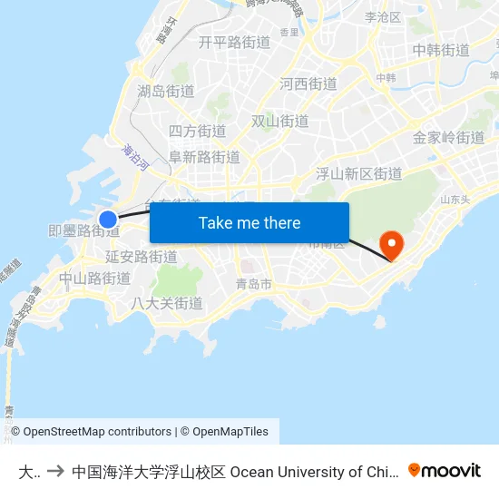 大港 to 中国海洋大学浮山校区 Ocean University of China (Fushan Campus) map