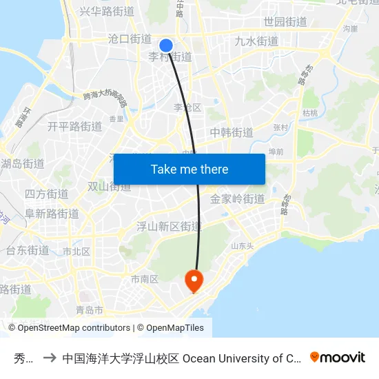 秀峰路 to 中国海洋大学浮山校区 Ocean University of China (Fushan Campus) map