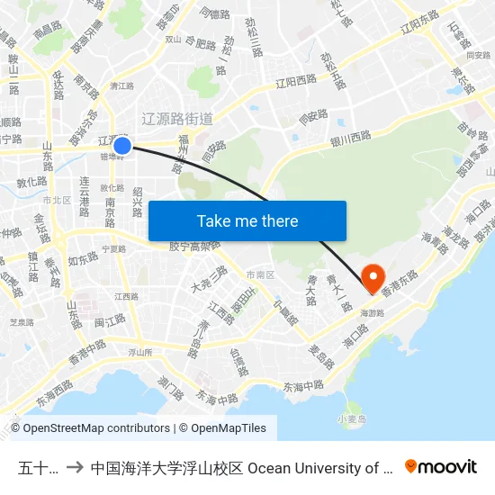 五十三中 to 中国海洋大学浮山校区 Ocean University of China (Fushan Campus) map