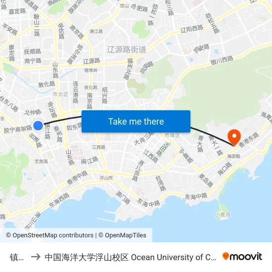 镇江路 to 中国海洋大学浮山校区 Ocean University of China (Fushan Campus) map