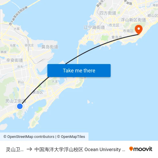 灵山卫办事处 to 中国海洋大学浮山校区 Ocean University of China (Fushan Campus) map