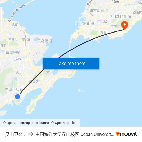 灵山卫公交枢纽站 to 中国海洋大学浮山校区 Ocean University of China (Fushan Campus) map