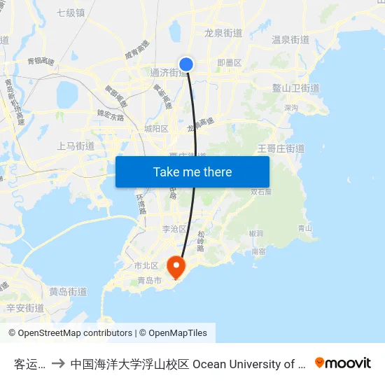 客运总站 to 中国海洋大学浮山校区 Ocean University of China (Fushan Campus) map