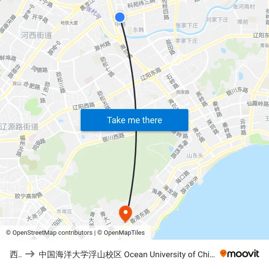 西韩 to 中国海洋大学浮山校区 Ocean University of China (Fushan Campus) map