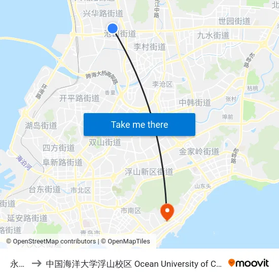 永安路 to 中国海洋大学浮山校区 Ocean University of China (Fushan Campus) map